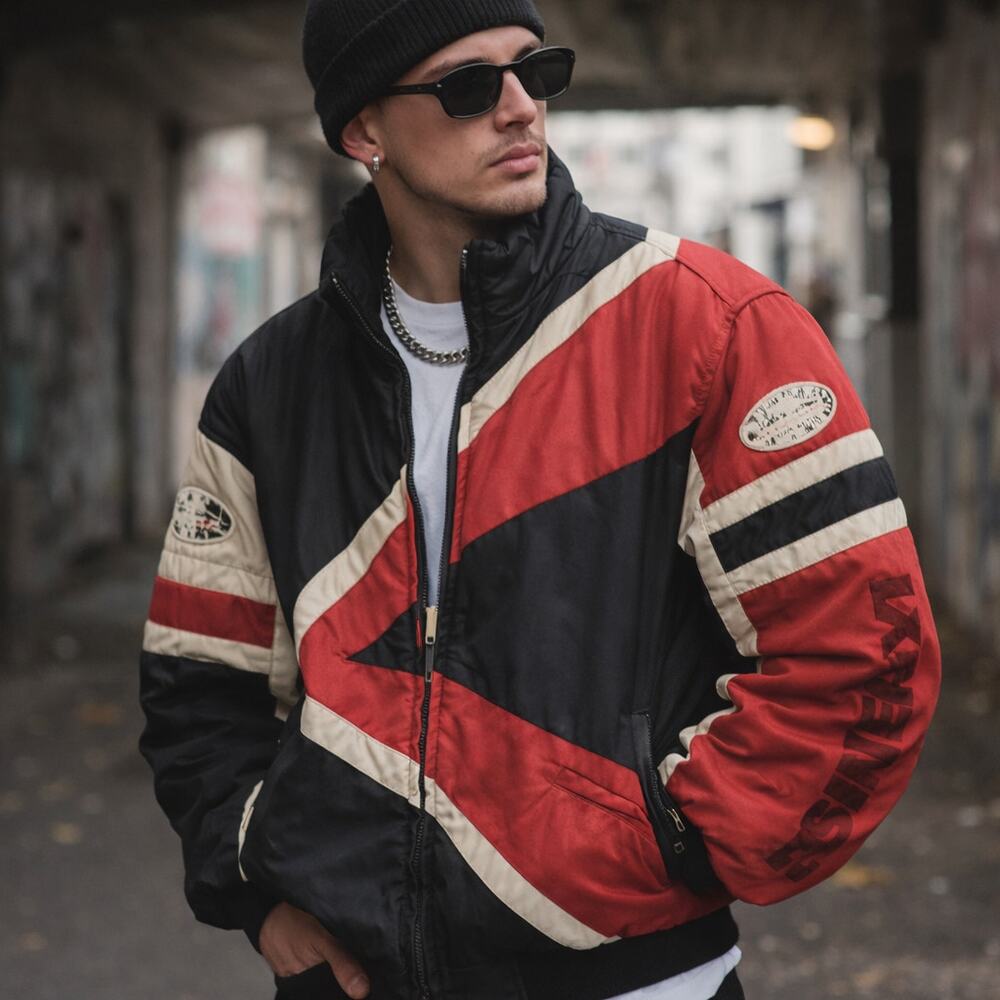 Kushitani Motorcycle Jacket Size XL Vintage Padded Logo Japan Red White Black